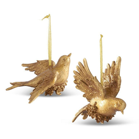 Assorted Carved Resin Gold Leaf Bird Ornaments