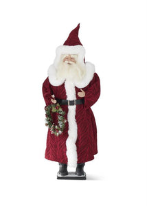 30 Inch Red Coat Posable Santa Holding Wreath