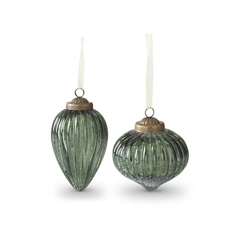 Assorted Crackled Green Glass Ornaments (2 Sty