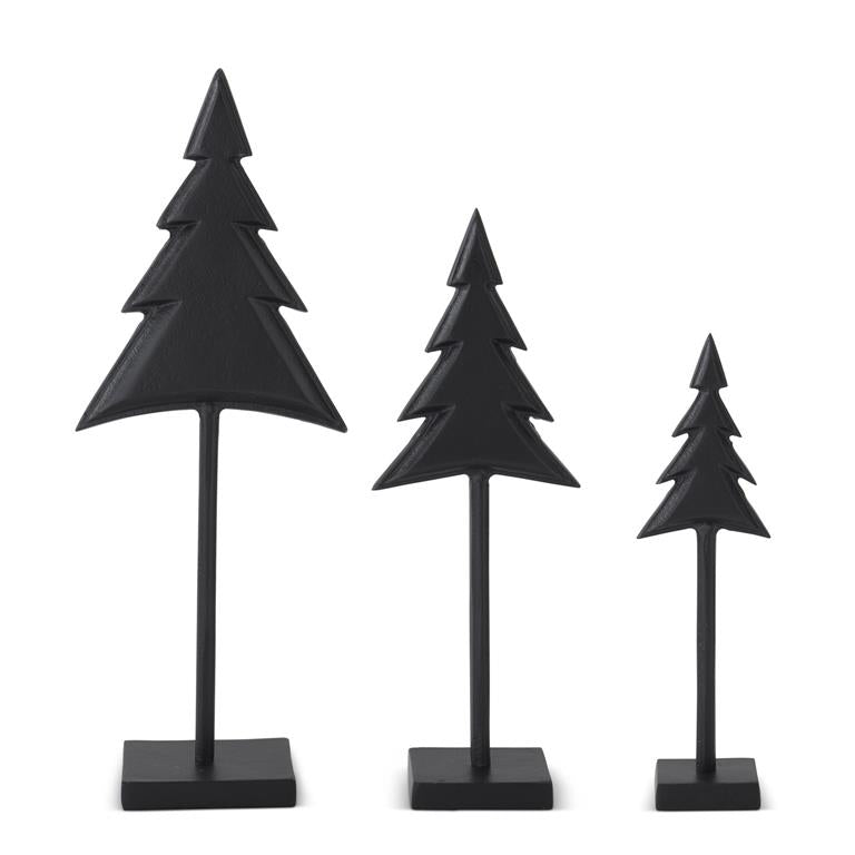 Assorted Matte Black Metal Christmas Trees on Stand