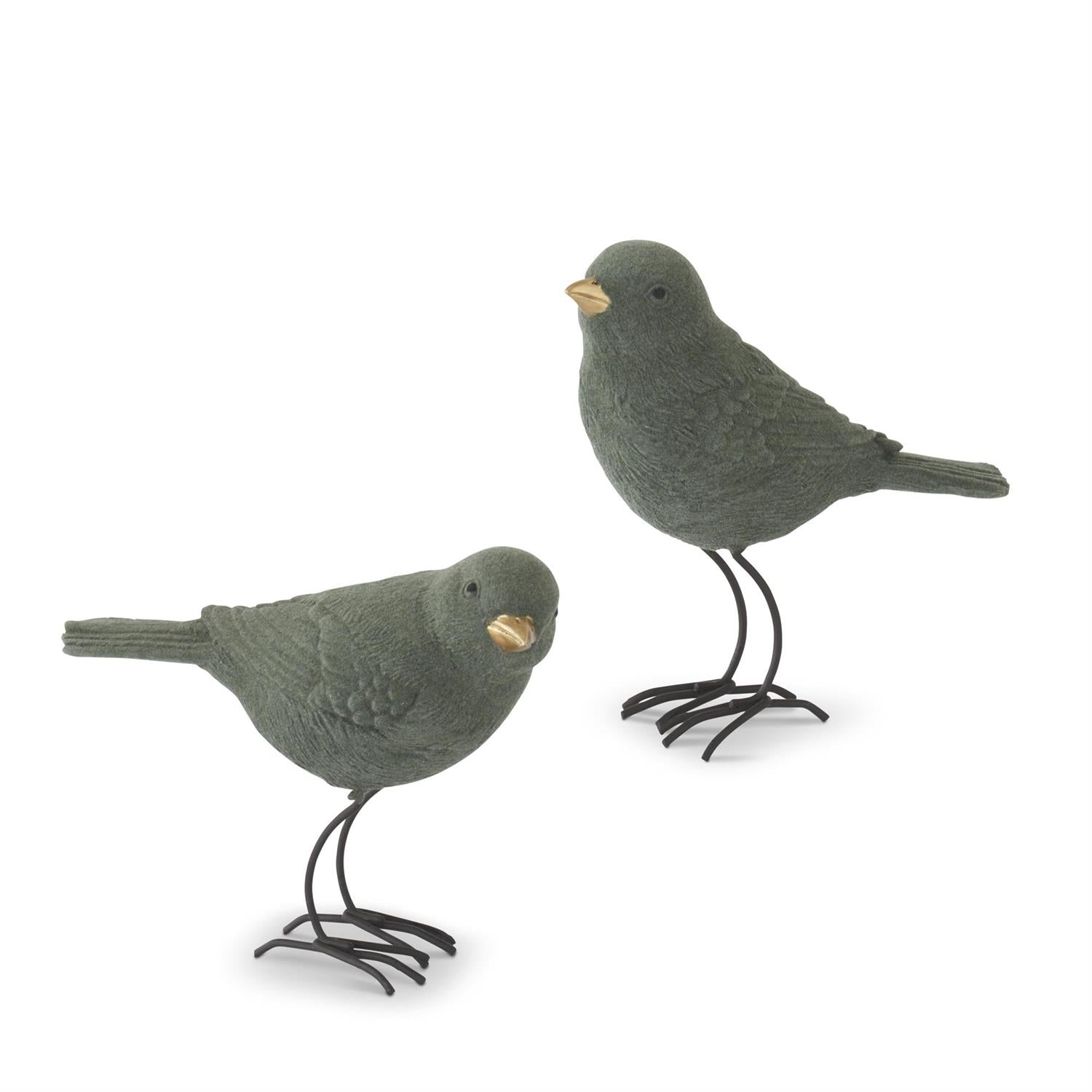 Assorted Green Velvet Birds w/Gold Beaks (2 St