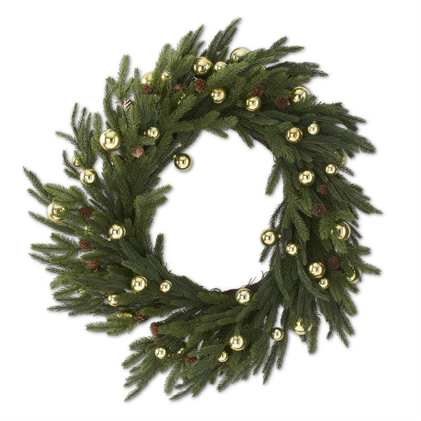 30 Inch Real Touch Pine Wreath w/Ornaments & Mini Pinecones