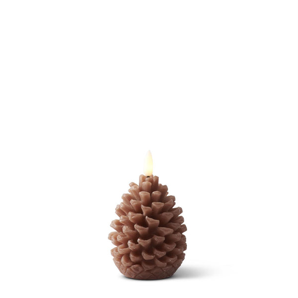 Brown Wax LED Pinecone Flicker Flame Candle w/Timer