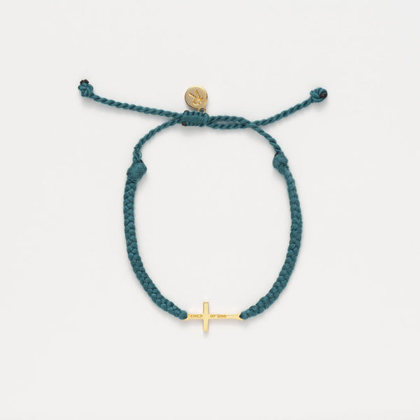 Child of God Azure Blue Cross Braided Bracelet