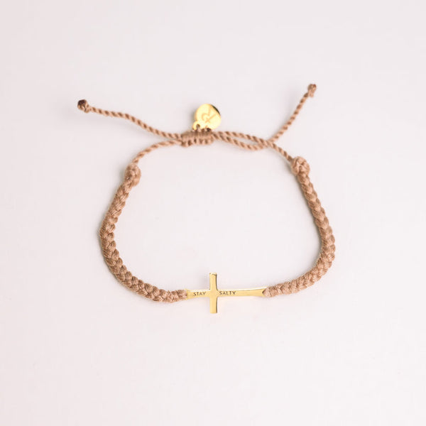 Stay Salty Cross Braided Khaki Cord Bracelet