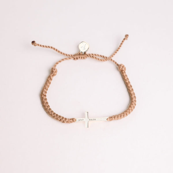 Stay Salty Cross Braided Khaki Cord Bracelet