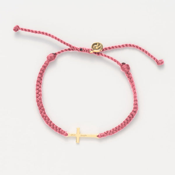 Stay Salty Cross Braided Dusty Rose Cord Bracelet