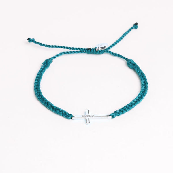 Loved Azure Blue Cross Braided Bracelet