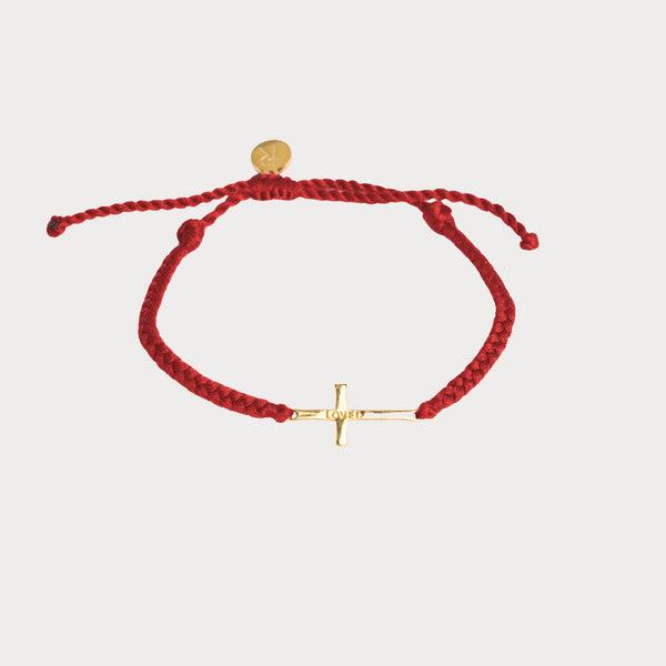 Loved Garnet Red Cross Braided Bracelet