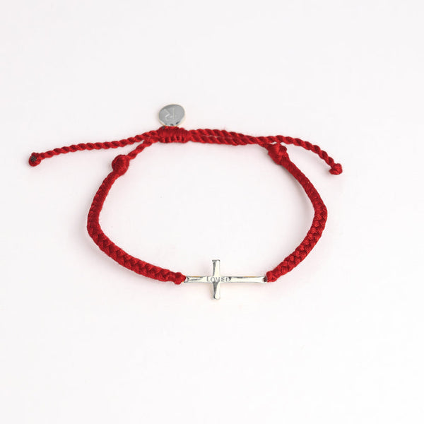 Loved Garnet Red Cross Braided Bracelet