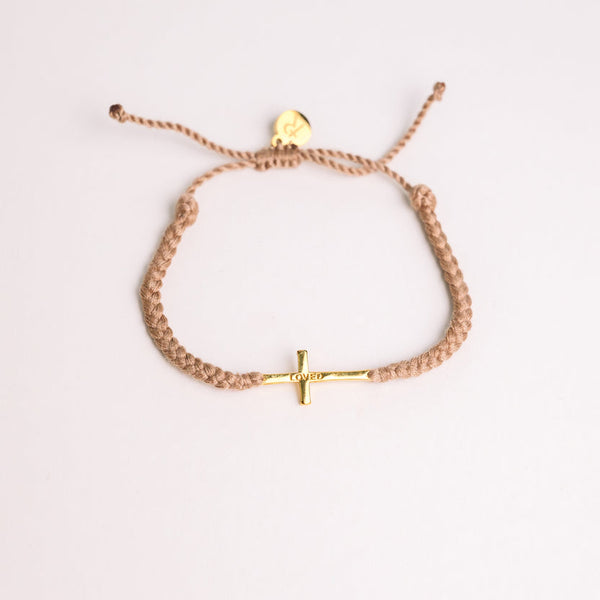 Loved Khaki Cross Braided Bracelet