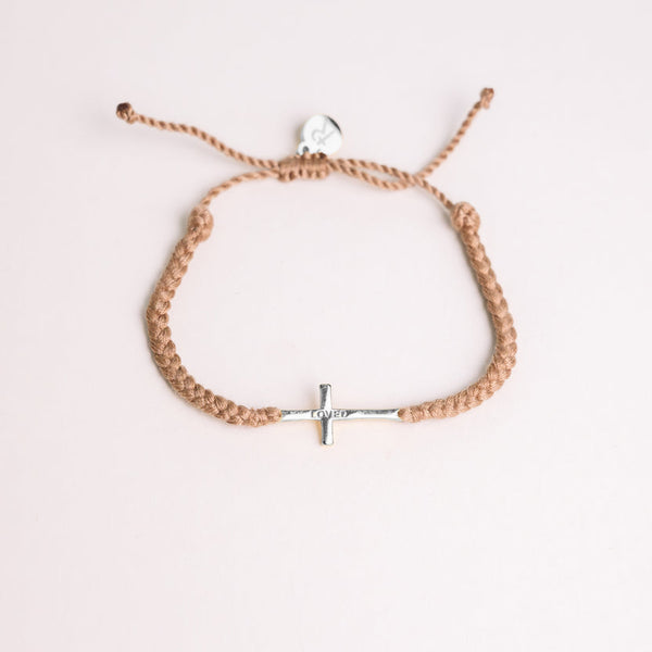 Loved Khaki Cross Braided Bracelet