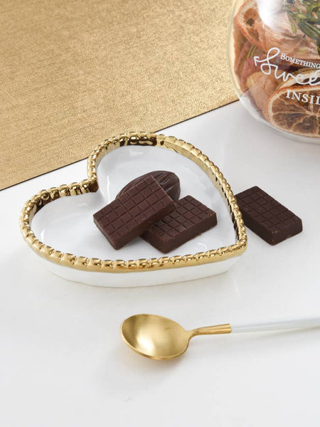 Mini Heart Dish White with Gold Trim