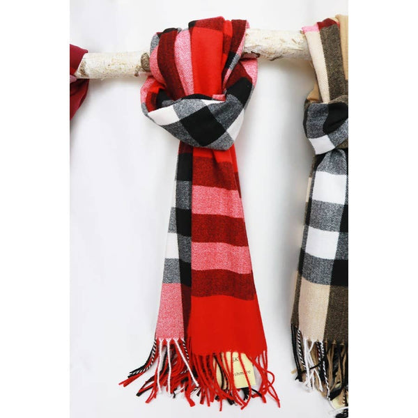 Wool Plaid Cashmere Scarf With Tassel: Beige / ONE