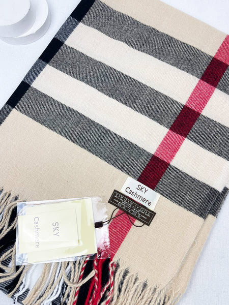 Wool Plaid Cashmere Scarf With Tassel: PINK / ONE