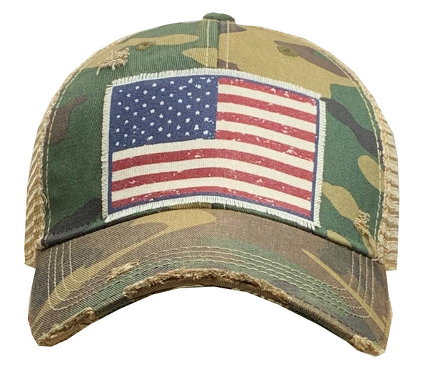 American Flag USA Distressed Trucker Hat Baseball Cap