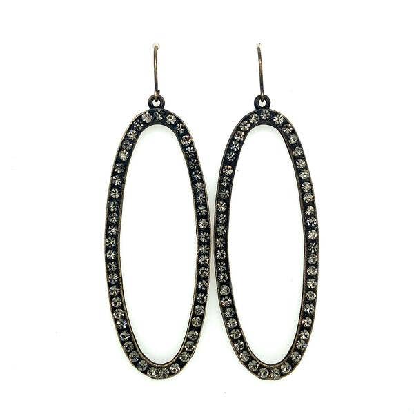Open Oval Drop Earrings: Black Diamond