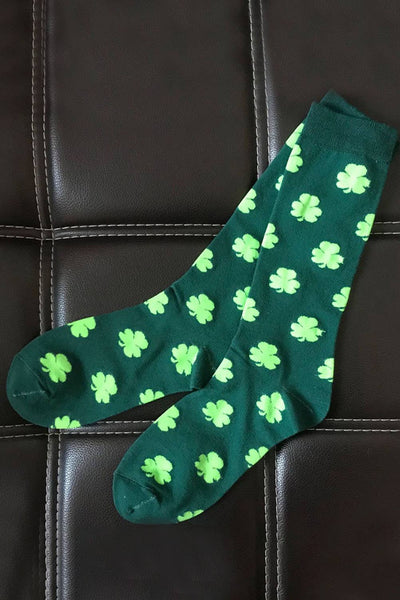 LDC St Patricks Clover Print Tube Socks: Dark Green
