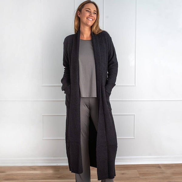 Faceplant Bamboo Plush™ Long Cardigan Robe: Ivory / Large/X-Large