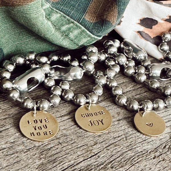 Stainless Steel & Brass Coin Tag Bracelets: 7.5 / Heart