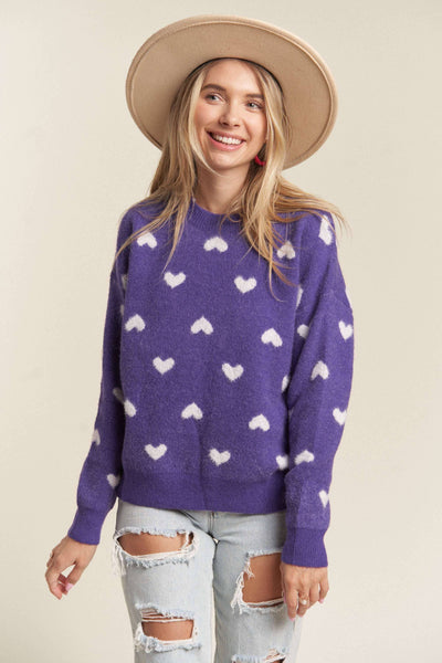LESW3205X-1x PLUS SIZE HEART CUTESY SWEATER TOP: NAVY
