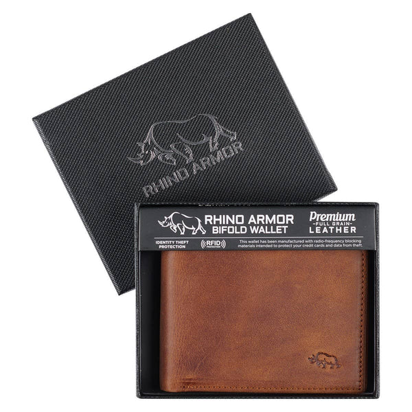 Genuine Leather Wallet Rhino Armor Lt Brown