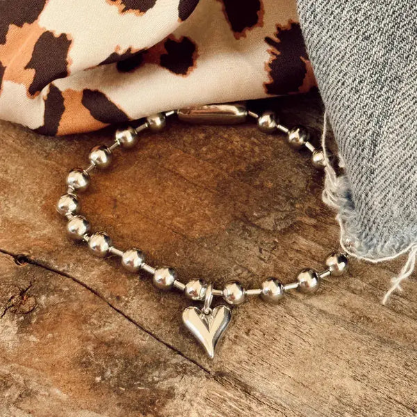 Stainless Steel Heart Bracelet : 7.5"