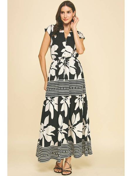 Contrast Floral Tiered Maxi Dress