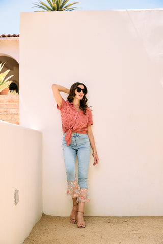 Eyelet Lace Short Sleeve Top