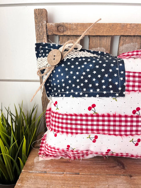 4th of July American Flag Primitive Pillow |Cherries