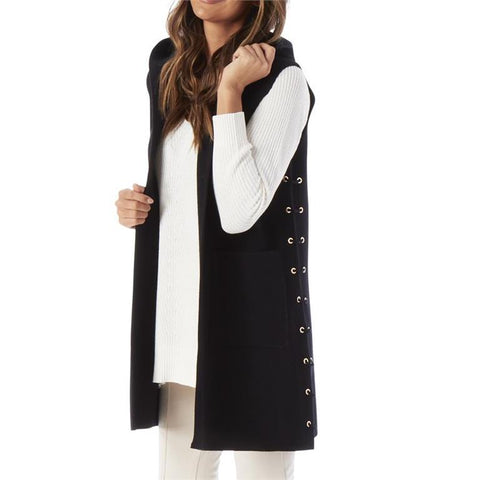 Black Knit Hooded Vest w/Side Laced Grommets