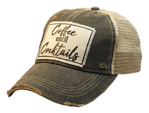 Coffee Until Cocktails Distressed Trucker Hat Baseball Cap