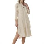 Beige Linen Fringe Squares Dress