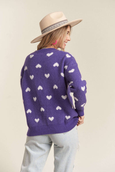 LESW3205X- 2x PLUS SIZE HEART CUTESY SWEATER TOP: NAVY