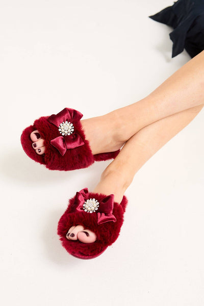 Anya Embellished Slider Slippers in Red: Red / M = US 6.5-7.5 / UK 4.5-5.5 / EU 38-39