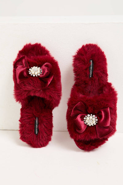 Anya Embellished Slider Slippers in Red: Red / XL = US 9.5-10.5 / UK 7.5-8.5 / EU 42-43