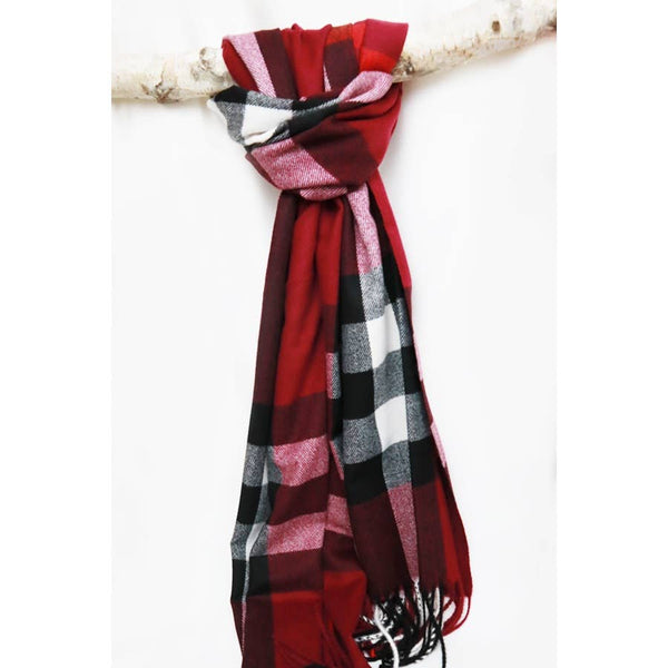 Wool Plaid Cashmere Scarf With Tassel: BLACK / ONE