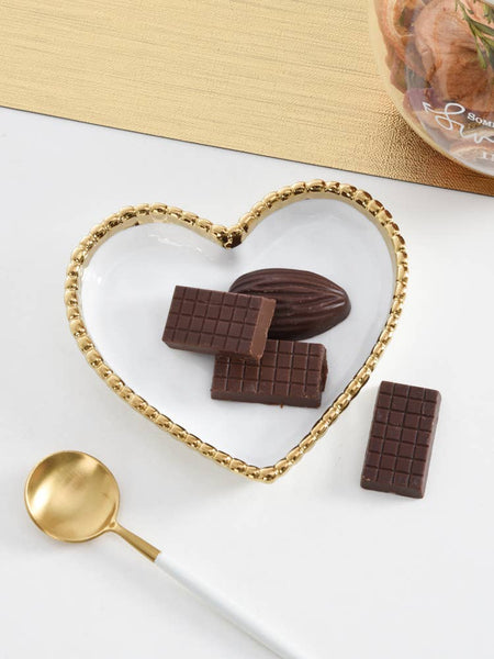 Mini Heart Dish White with Gold Trim