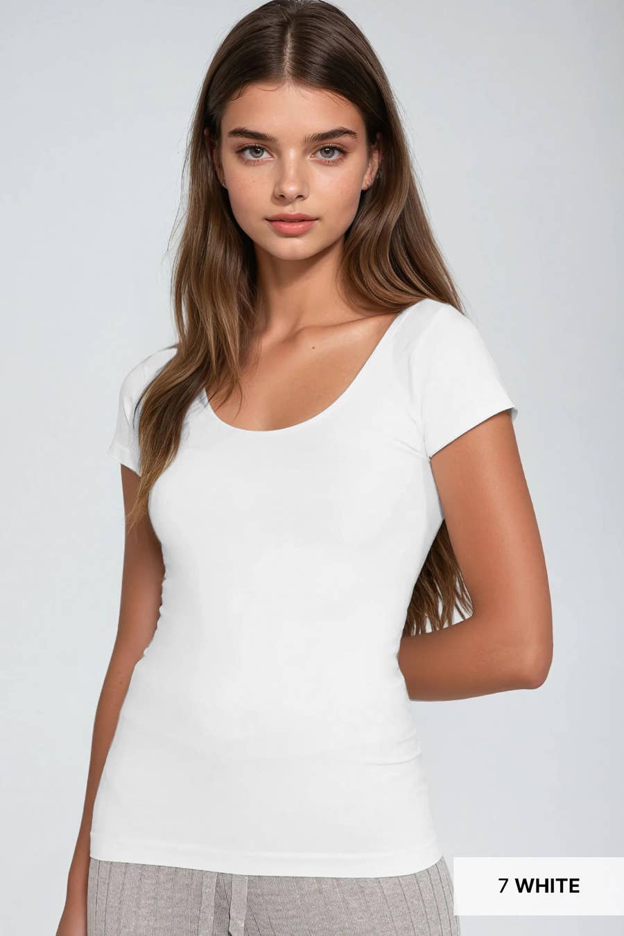 NS5135 - Cap Sleeve Scoop Neck Top: 7 White