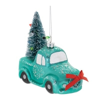 Truck and Tree Ornament 4"D Glass