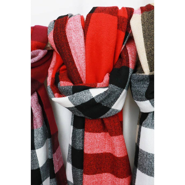 Wool Plaid Cashmere Scarf With Tassel: Beige / ONE