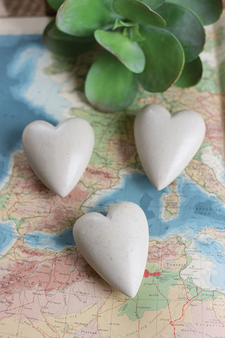 HAND CARVED STONE HEARTS-WHITE