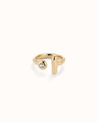 Ser Indomable Gold Horizontal Tube Ring with White Topaz 18