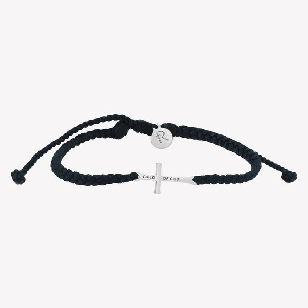 Made 4 Ministries Child of God black silver cross braided friendship bracelet by Rizen Jewelry