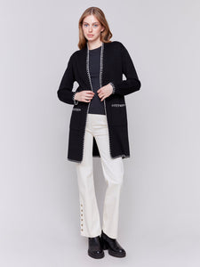 Long Cardigan with Contrast Blanket Stitch