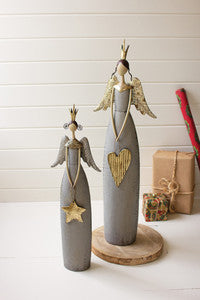 Assorted Gold & Grey Christmas Angels Holding Heart & Star