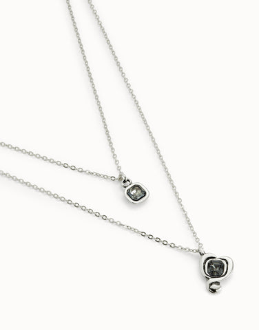 Silver-plated pendant with double chain and hearts with black crystal