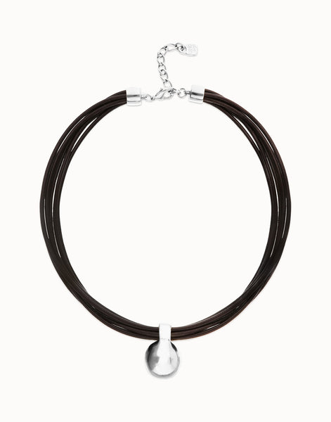 Uno de 50 Multistrand short leather necklace with large sphere