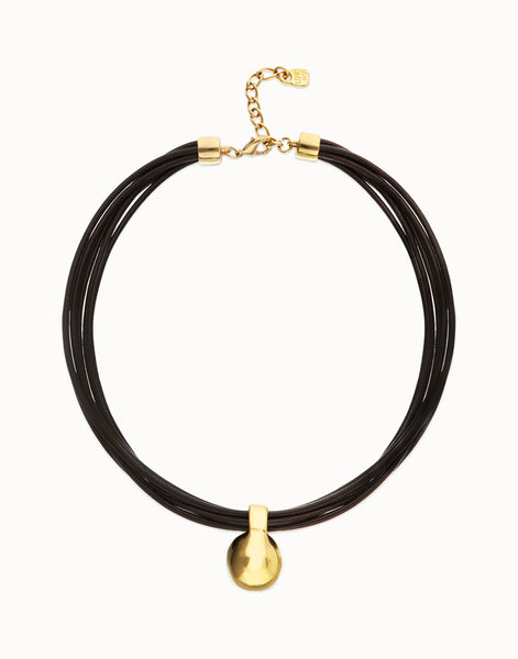 Uno de 50 Multistrand short leather necklace with large sphere