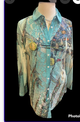 Kamana Turquoise Button Front Face Shirt